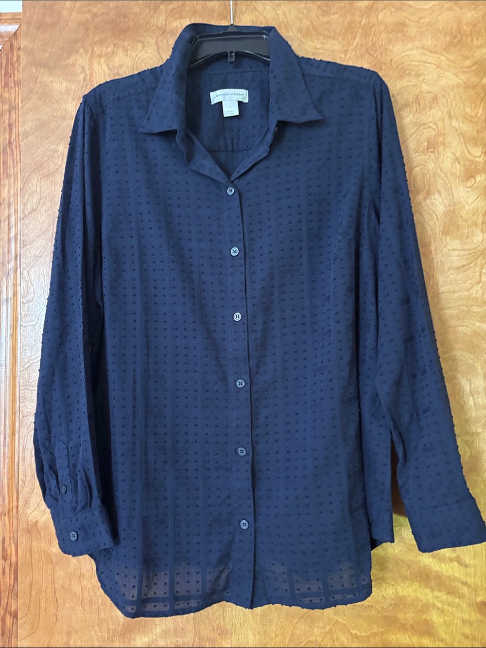 Christopher & Banks Navy Textured Dot Button-Down Shirt